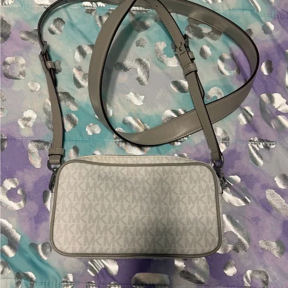 Michael Kors Cream and Gray MK Logo Crossbody Bag - Picture 2 of 4